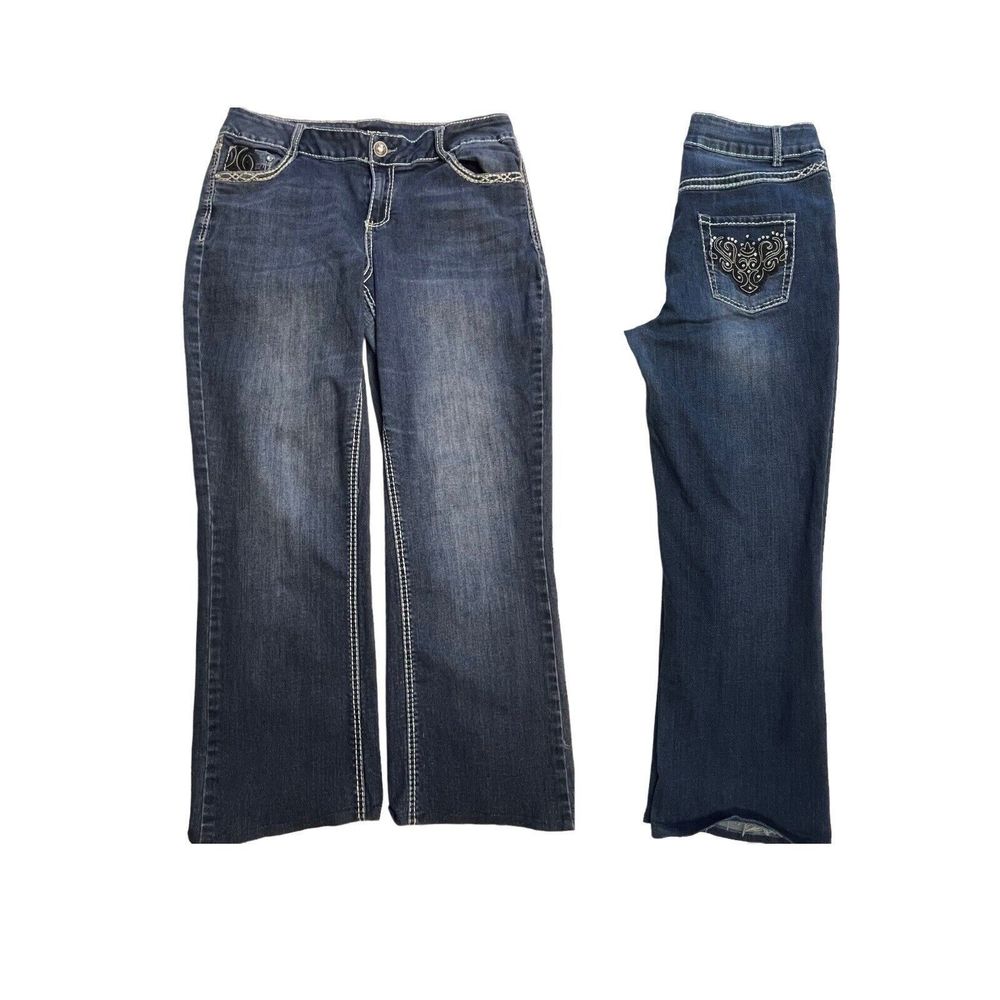 Lane Bryant Stretch Dark Wash Cropped Jeans Embroidered Accents Women’s 14x26